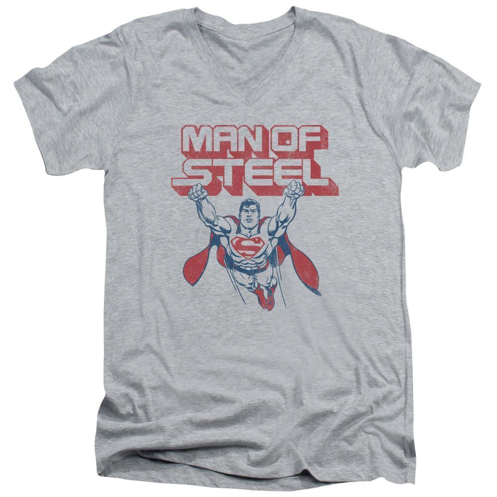 Superman Steel Retro Adult V-Neck T-Shirt Athletic Heather
